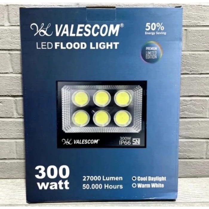 Lampu Sorot AC 300Watt Tembak IP66 Valescom LED Flood Light Cool Putih