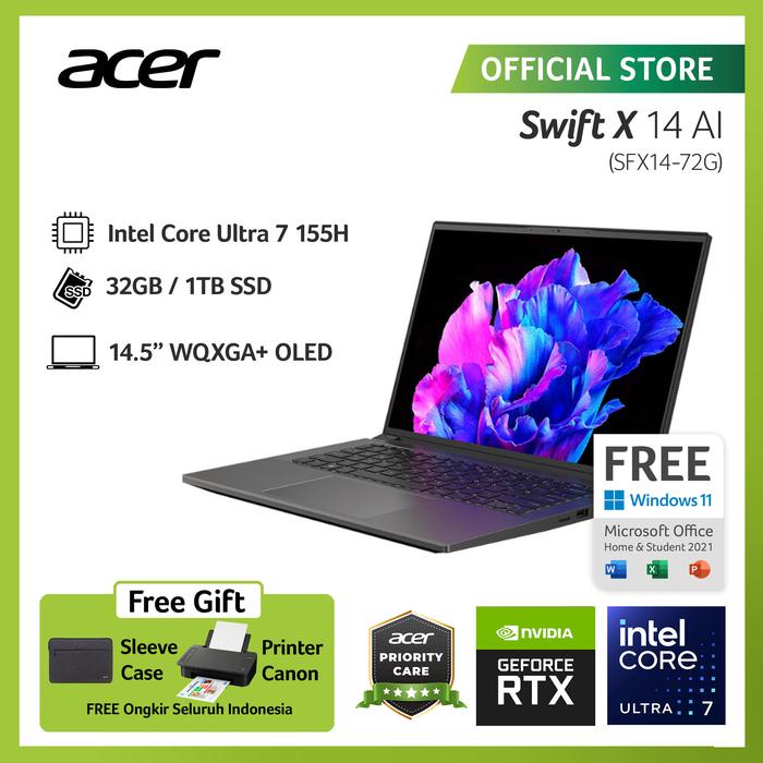 Ready ACER LAPTOP SWIFT X 14 WITH AI SFX14-72G-79PY 14.5" OLED INTEL CORE ULTRA 7 155H RAM 32GB