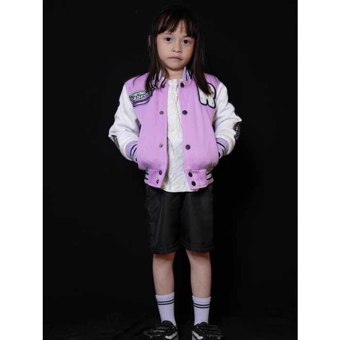 Cilcool- jaket varsity / baseball anak ungu lylac full Bordir Motif Fashion