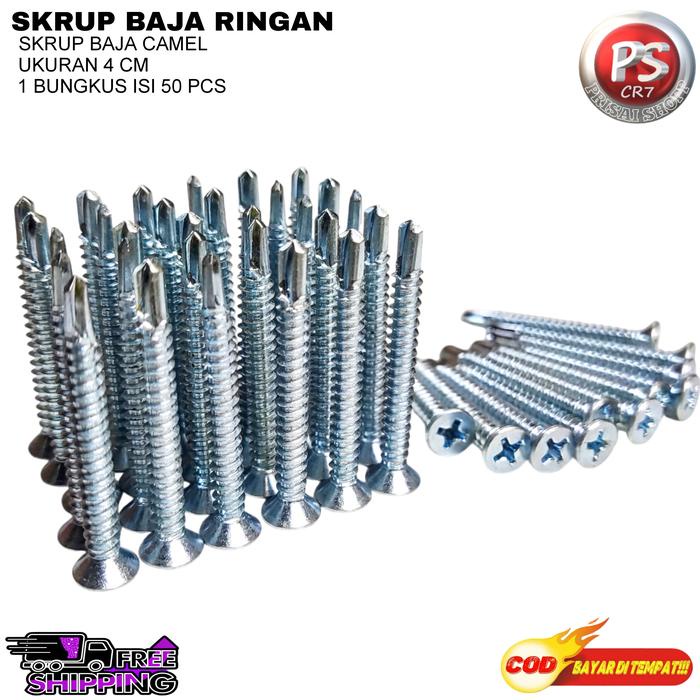 Sudimampir Skrup Baja Ringan 4Cm Cml (1 Bungkus Isi 50Pcs) - Skrup Baja Ringan Mata Obeng Kembang