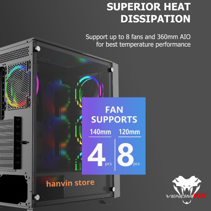[Expert] CASING GAMING VENOMRX DROGON + 4 Fan RGB