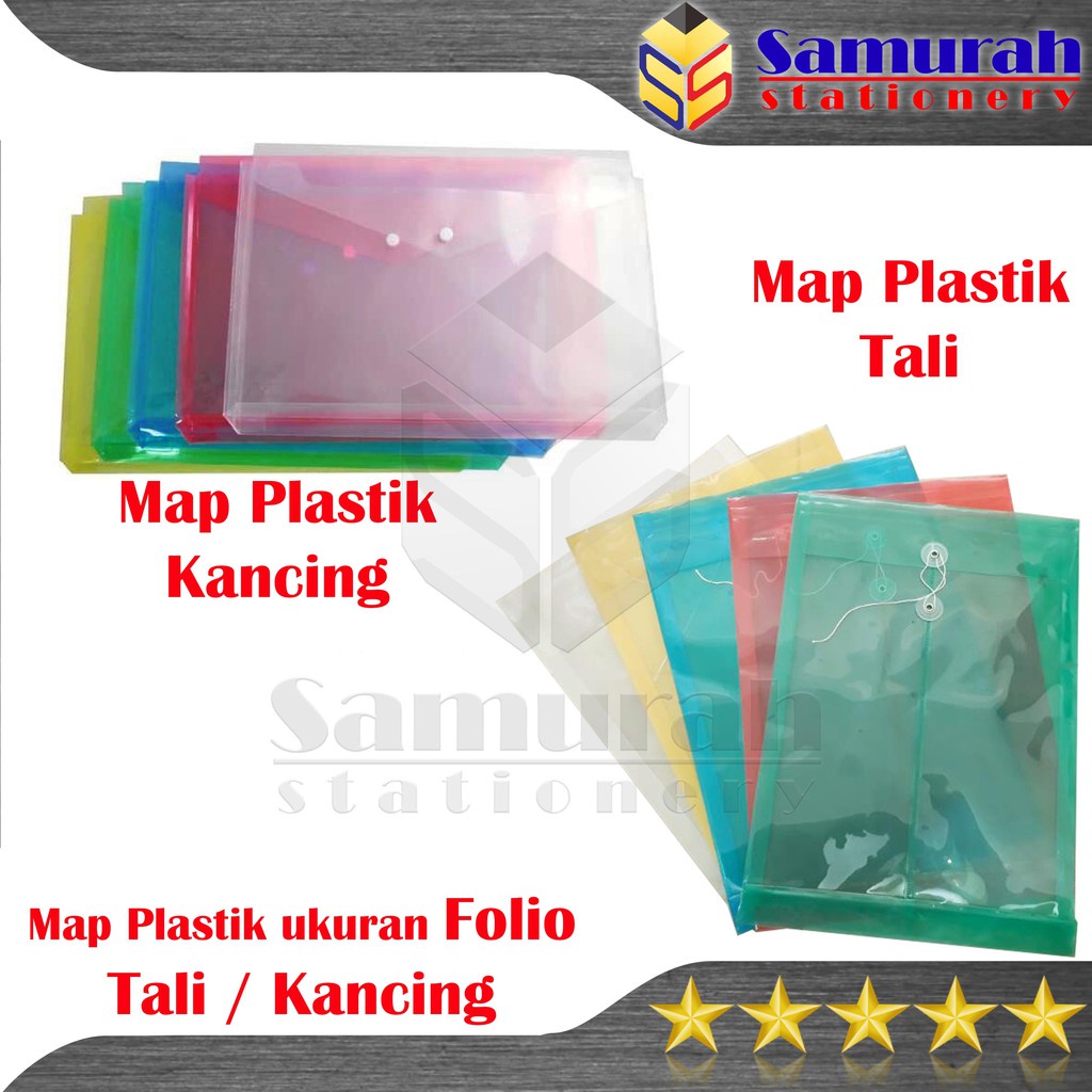 

Map Plastik Kancing Folio Punggung Per Lusin / Map Plastik Tali ukuran F4 Transparant Clear isi 12