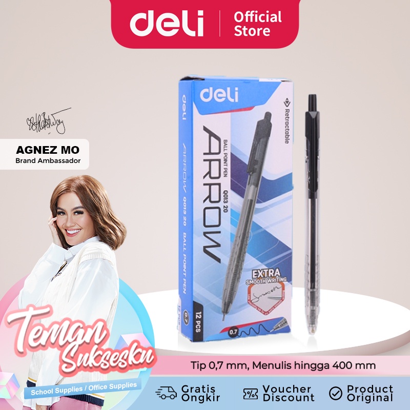 

Deli Pulpen Ball pen Cetek 0.7mm Hitam 12pcs/box Halus Smooth EQ013X0