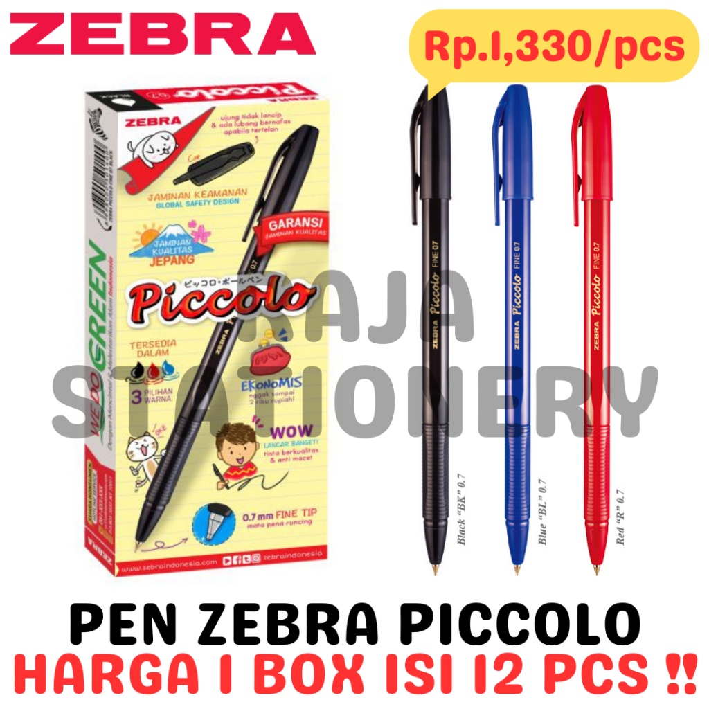 

ZEBRA PICCOLO BALL PEN 0.7 BLACK BLUE RED PULPEN PEN PICCOLO ZEBRA HITAM BIRU MERAH [12PCS]