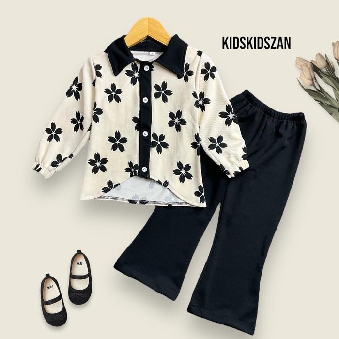 Gemiloo- Setelan baju anak perempuan atasan kameja couple ibu dan anak knit florencia celana