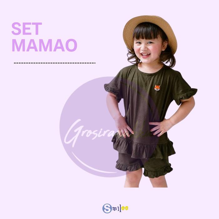 Gemiloo- Setelan Anak Kaos Smilee Mamao Warna Hijau Army Size 1-5 Tahun Parsel Perempuan Katun