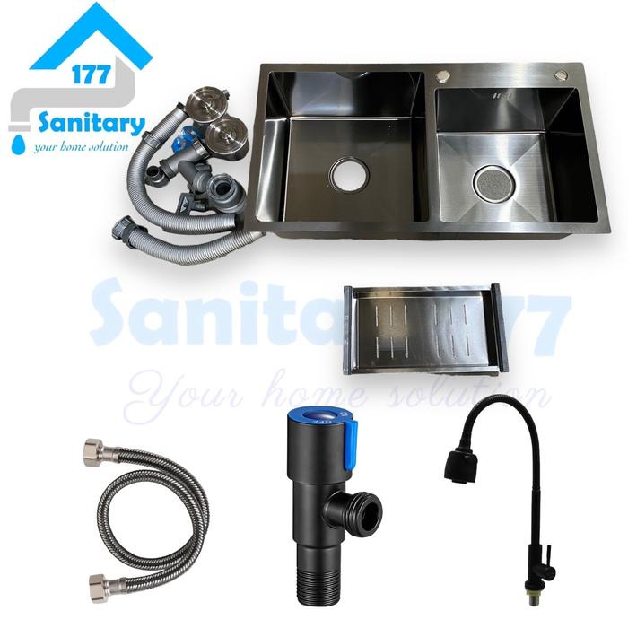 Terpopuler Bak Cuci Piring Hitam 2 Bowl 80X45 Tebal -Kitchen Sink 80X45 Stainless