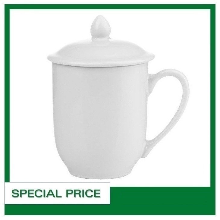 Terlaris Mug Gelas Tutup 340 ml Keramik Porselen Polos Home Line Terbaru