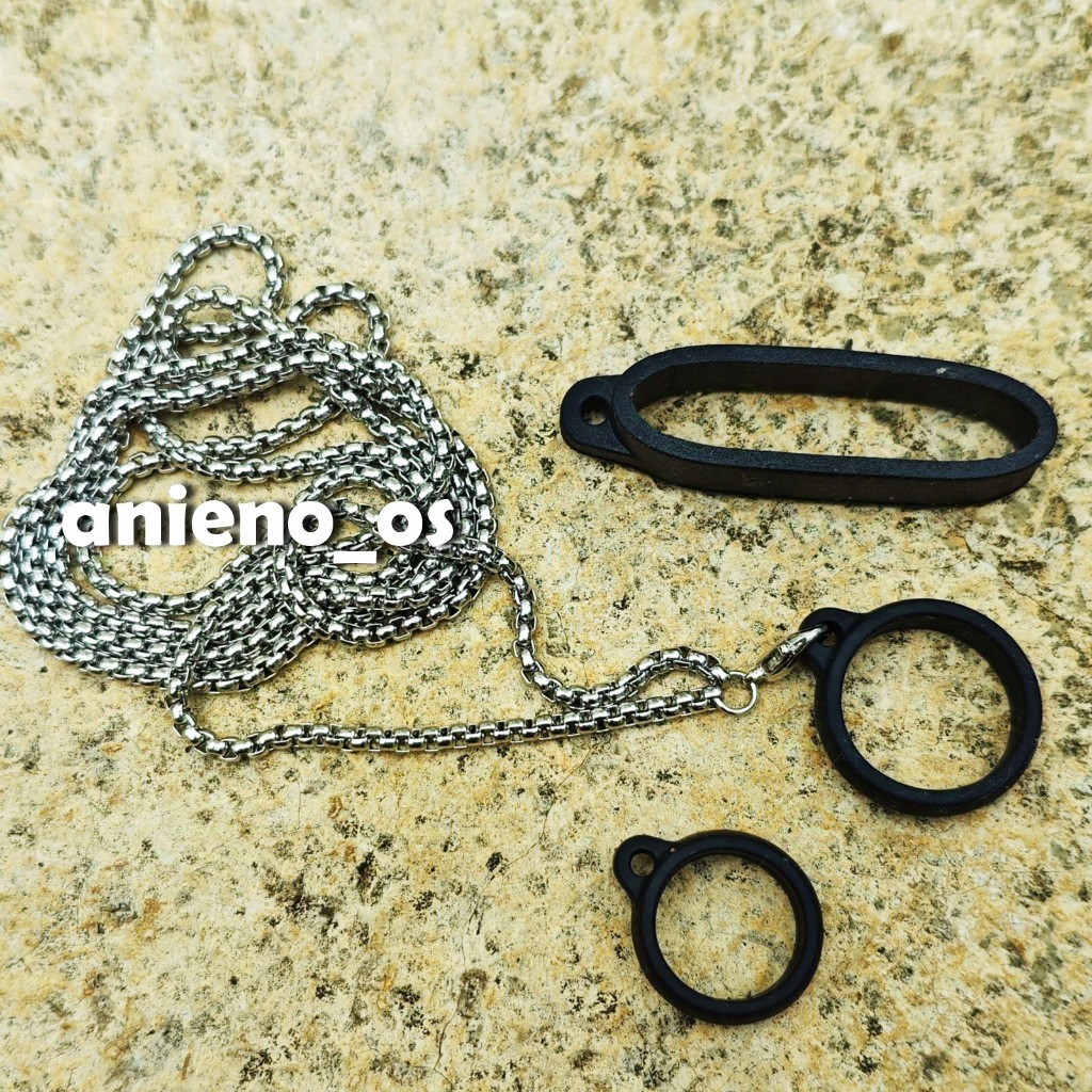 Kalung Lanyard Stainless Steel Chain 3 Ring Karet Kecil Sedang Besar - Tali Kalung Rantai