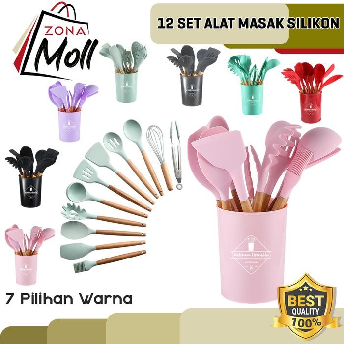 SPATULA SILIKON SET 11IN1 FOOD GRADE SILICONE SUTIL FREE WADAH UTENSIL