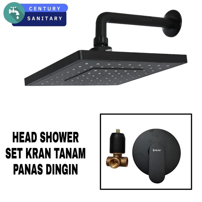 Wall Shower Tanam Set Stop Kran Tanam Panas Dingin Hitam