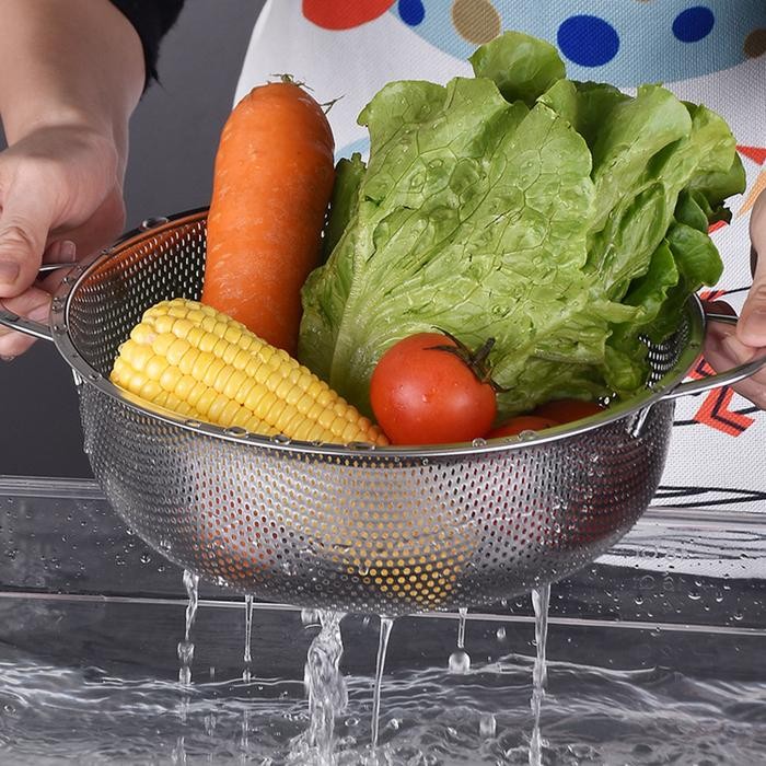 

GOLDEN EAGLE - Baskom Jaring Stainless Baskom Cuci Buah Sayur Beras dah Makanan Saringan Steel *