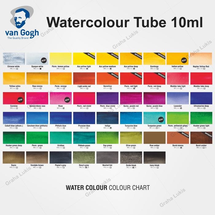 

ready stok van gogh watercolour tube 10ml varian 1 white / yellow / orange / red / brown original