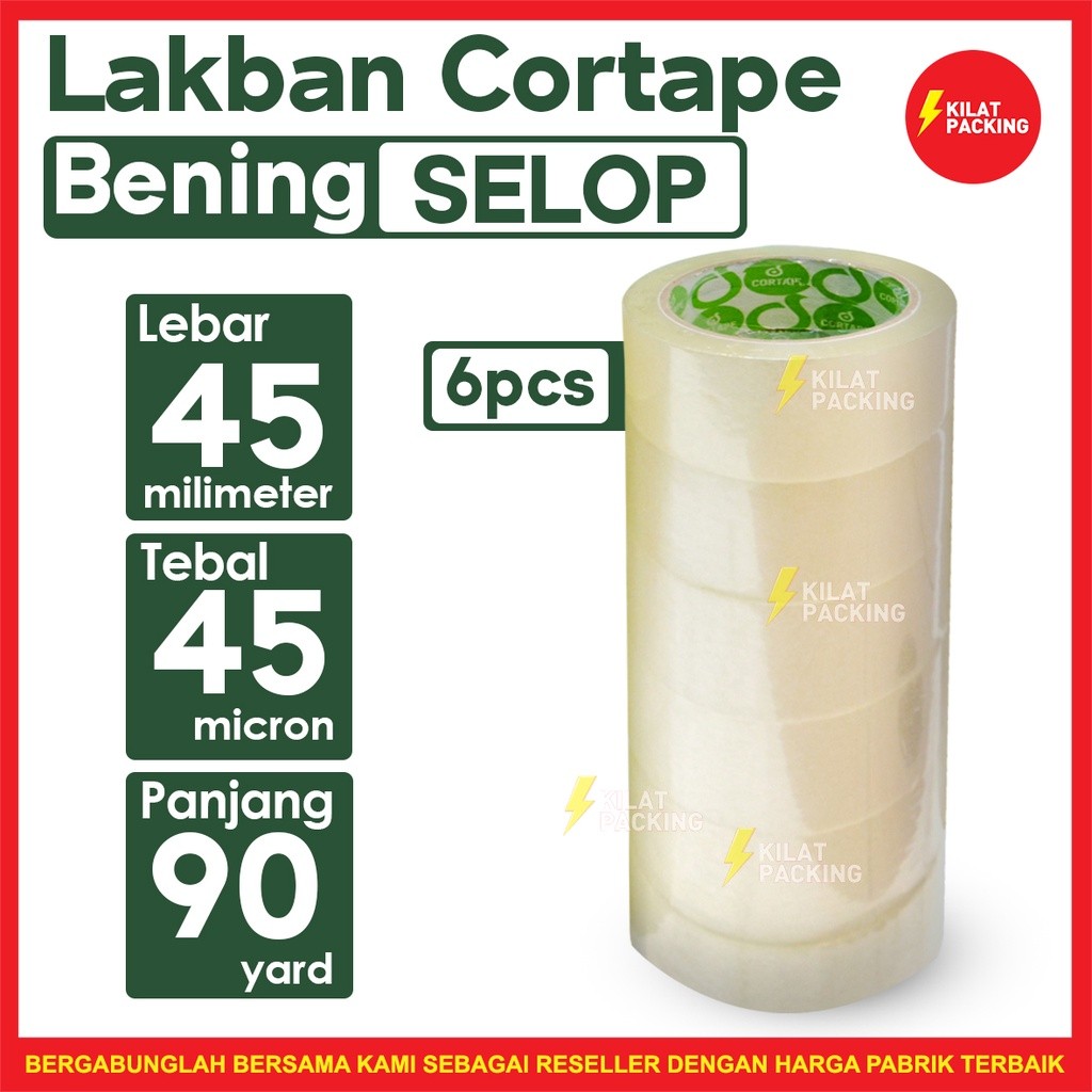 

Lakban Cortape Bening 45 mm x 90 yard Ekonomis Termurah 1 Selop