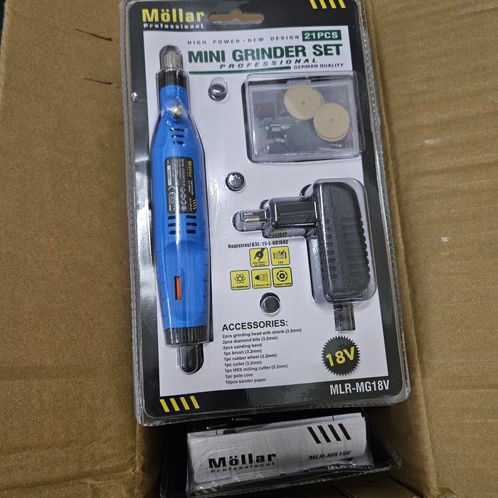Mollar Mg18V Mini Grinder Tuner 18V Set 10 Pcs Variable Speed With Adaptor