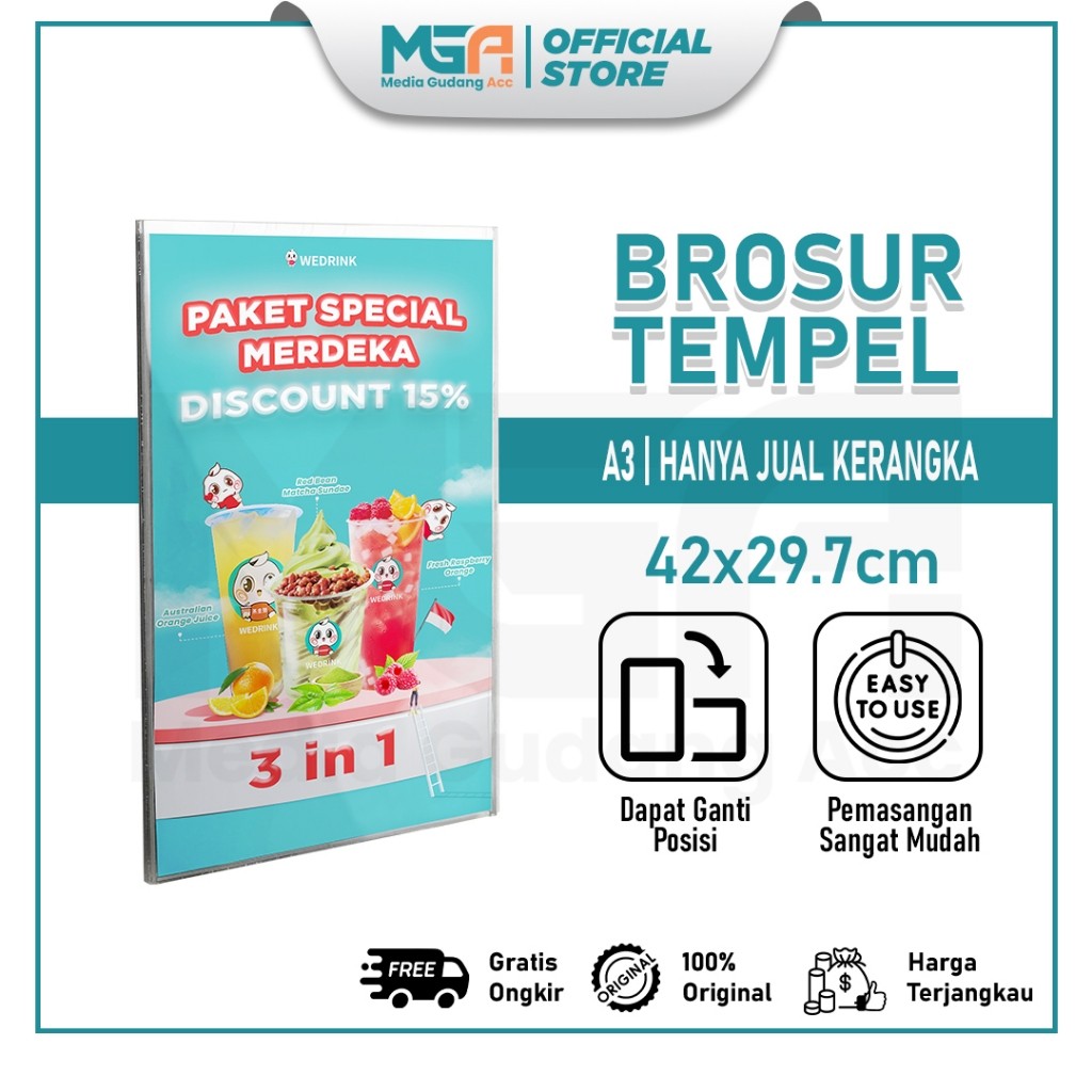 

Tempat Brosur Tempel A3 / Tempat Poster Tempel Dinding Akrilik / Sign Holder