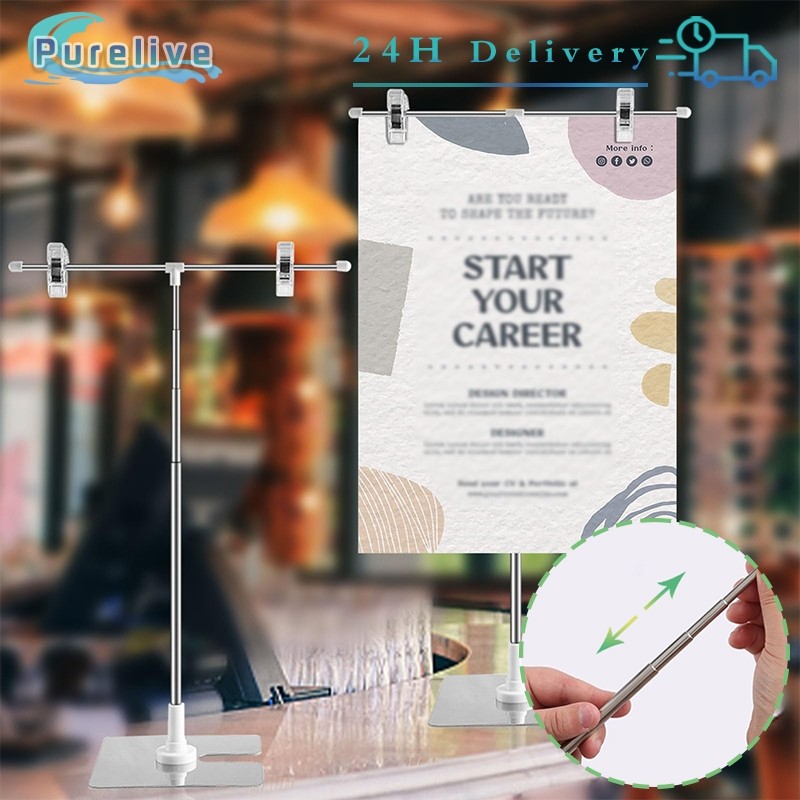 

1 Set Adjustable 90cm Display Banner Stand T Stand Meja Jepit Promosi Toko Promo