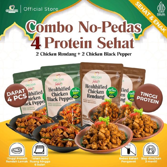

NewZbgt- Combo No-Pedas 4 Protein Sehat Chicken Rendang 2 pcs + Chicken Black Pepper 2 pcs
