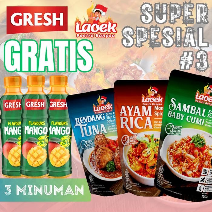 

NewZbgt- Super Spesial 3 (Dapat 3 Lauk Rendang Ikan Tuna, Ayam Rica, & Sambal Baby Cumi + 3 Gresh