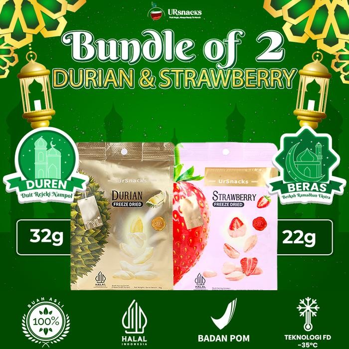 

NewZbgt- URSNACKS Bundle Of 2 - Freeze Dried Keripik Buah Strawberry + Durian