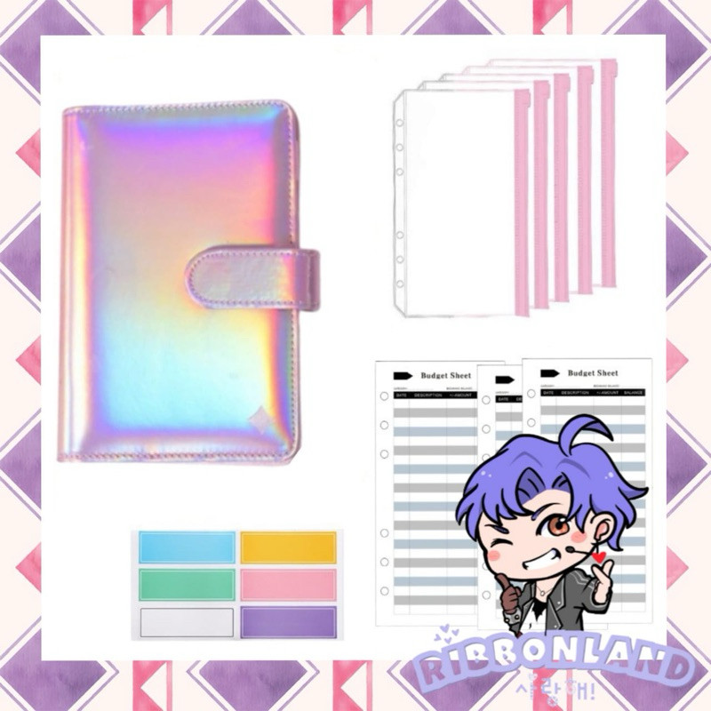 

A6 Set Binder Nabung Budgeting Kulit PU Glossy Hologram