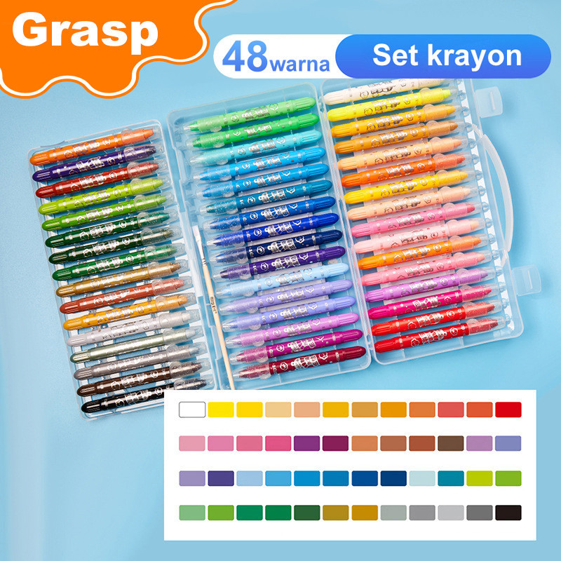 

Grasp Crayon Set 48 Warna Mata Sedang Silky Crayon Water Soluble Crayons Krayon Licin Grasp