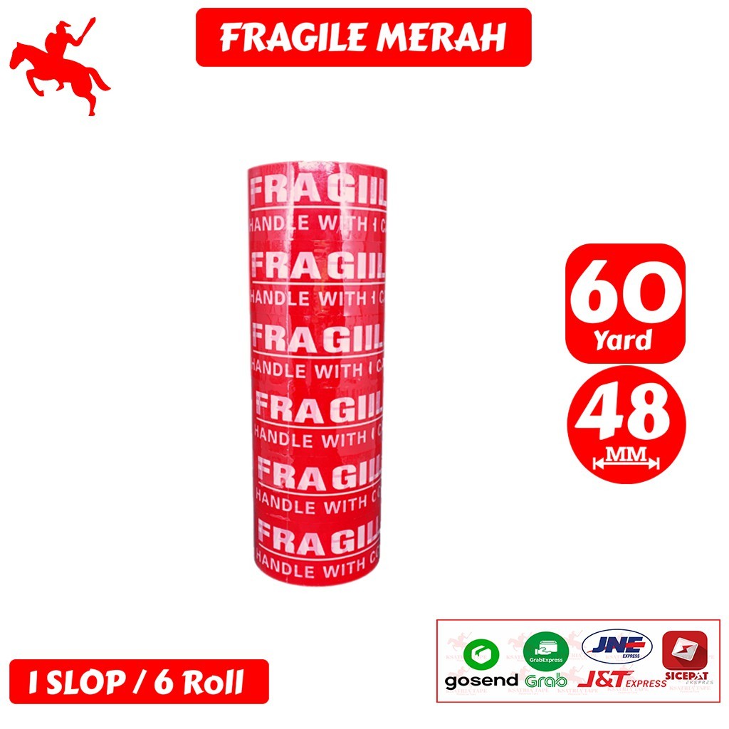 

Lakban OPP Tape / Lakban Fragile Merah KSATRIA Tape 60 Yard (1 Slop)