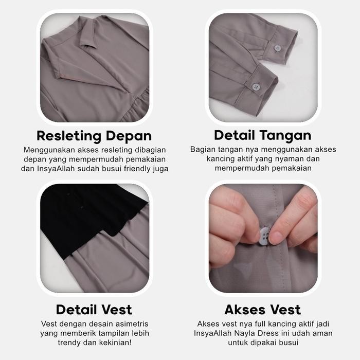 Hijara- Mininos Nayla Dress Set Rompi Setelan Gamis Luaran Daily Remaja Muslimah