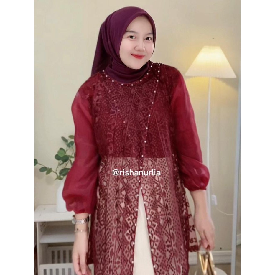 Syamira- Fiona Outer Jumbo LD 120 Brokat Organza Full Payet / Tunik Brukat / Baju Hari Raya,