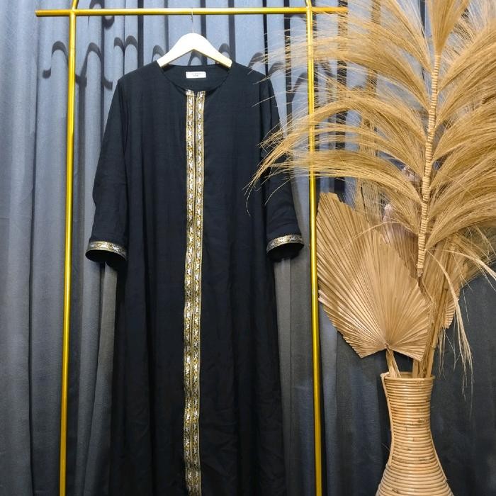 Busanae- ABAYA DRESS JUMBO polos ld 110 120 130 140 Hitam Gamis Arab Muslim Wanita Cantik Pita