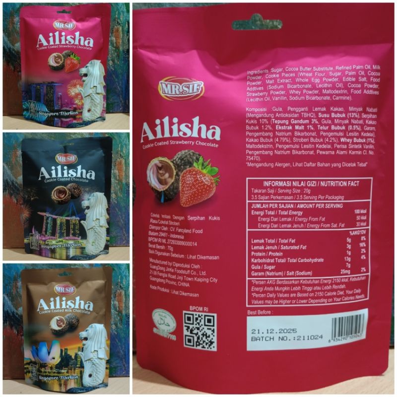 

Mr. SIF 70gr Ailisha Cookie Coated Chocolate Balls Kue Kering dengan Baluran Wafer Apollo Roka isi