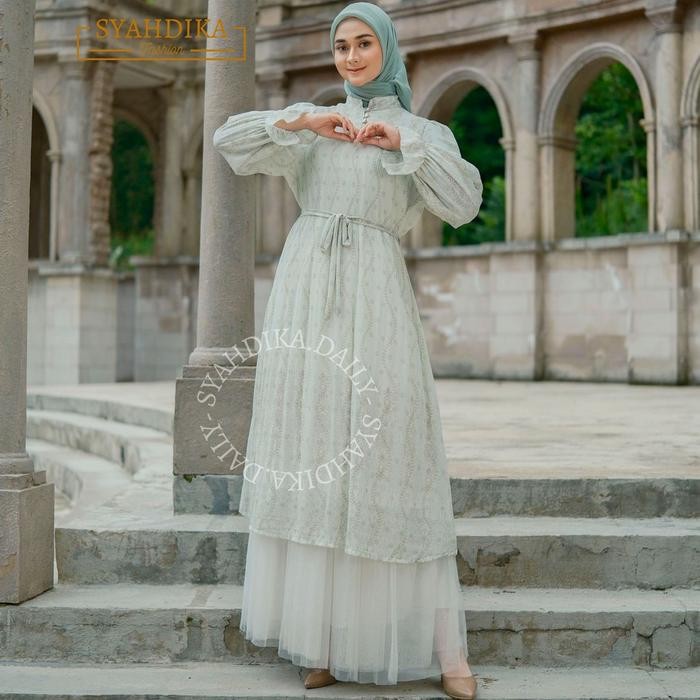Layali- Shanum Long Tunik Plisket Ceruty Baby Doll Dress Only Long Tunik Gamis Set Jilbab Ceruty