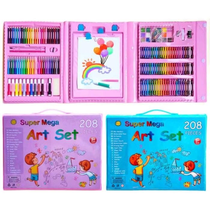 

BISA GRAB! CRAYON ART SET 208 PCS/ Crayon Spidol Gambar Mewarnain Anak/Biru/ Pink Krayon