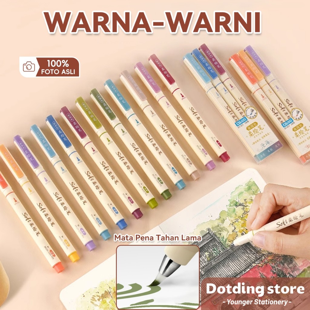 

UM1 DotdingSet 3 Buah Pena Kuas Kalrafi Kuas Estetika Vintage Warna Warni Pena Kuas Warna Pulpen