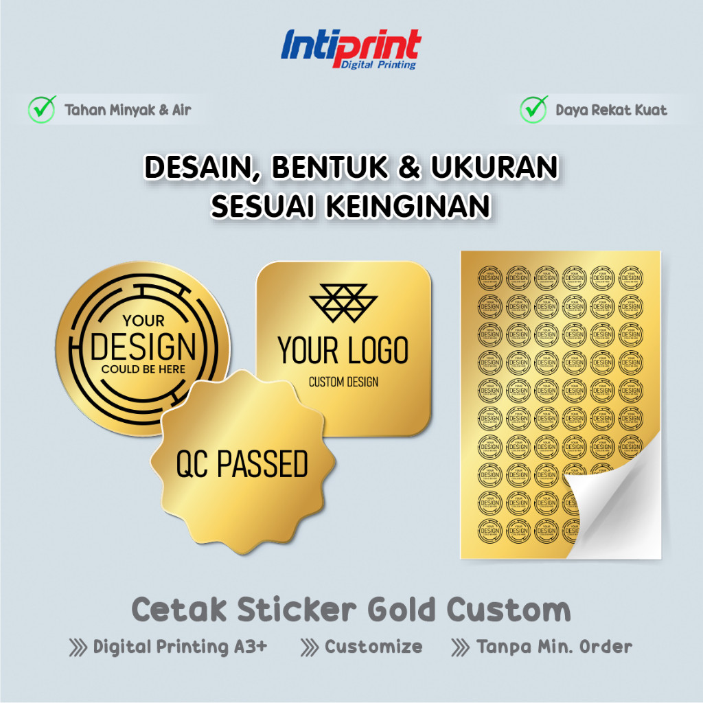 

UM1 Cetak Sticker Gold Custom / Print Stiker Emas Segel Label Kemasan Tahan Air Full Colour + White