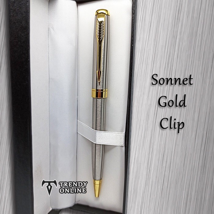

Pulpen Model Parker Sonnet Stainless Steel Klip Emas FREE Grafir Nama dan Box Exclusif