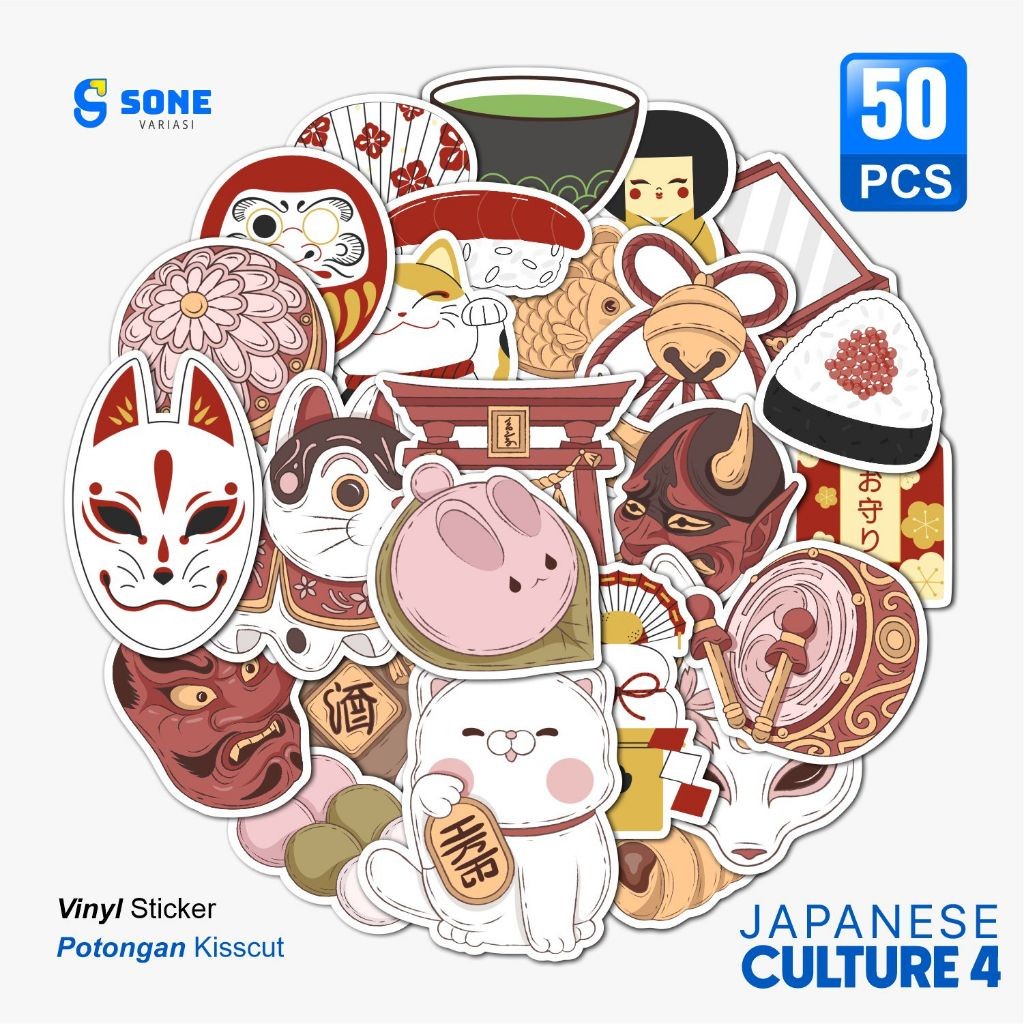 

UM1 Stiker Pack Japanese Culture 4 Aesthethic Sticker Vinyl Wateroof