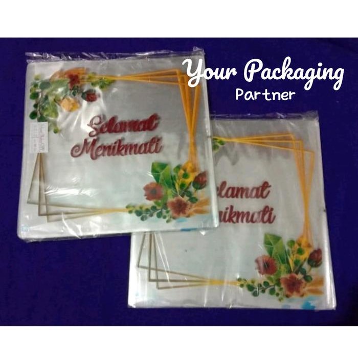 Plastik Selamat Menikmati / Selamat Makan / Tutupan Nasi Kotak 18x18