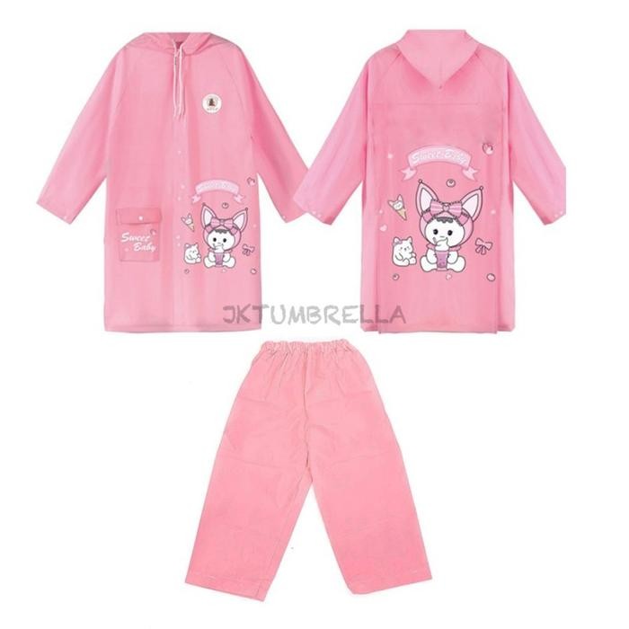 Promo Jas Hujan Setelan Anak Diy Motif Stiker Tempel Sendiri / Jas Hujan Kuromi W8