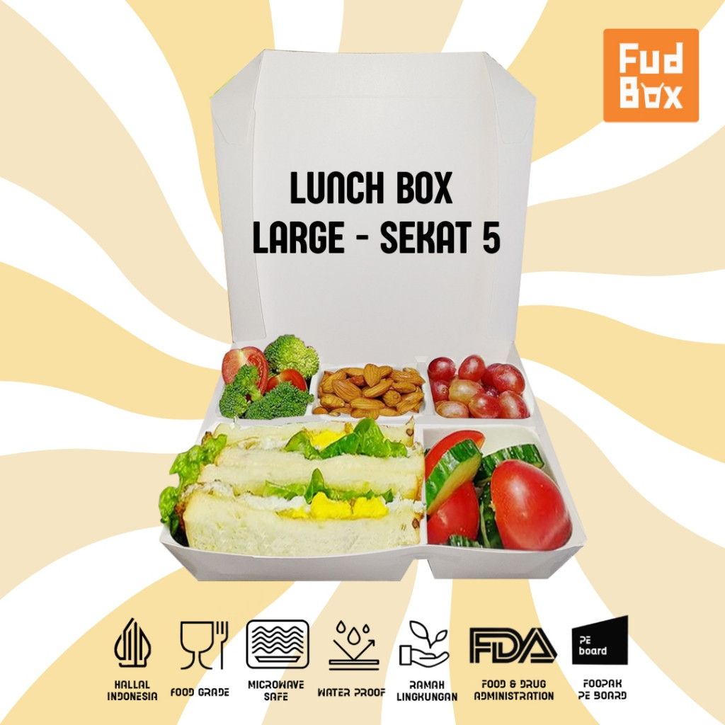BOX BENTO SEKAT 5 / 1PACK = 25PCS Paper Lunch Box Sekat 5 Food/Box Nasi/Dus Kotak Nasi Katering