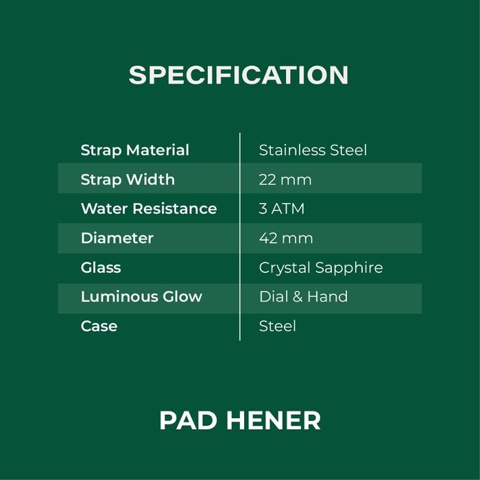Terbatas Pad Hener Turquoise Jam Tangan Unisex Stainless Steel Original Water Resistant Rantai Mewah