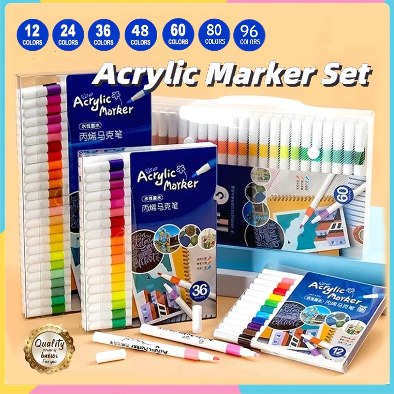 

UM1 SweetieBayi 24/36/48/60/72/80/96 Colors Akrilik Marker Set Spidol Akrilik Spidol DIY Painting