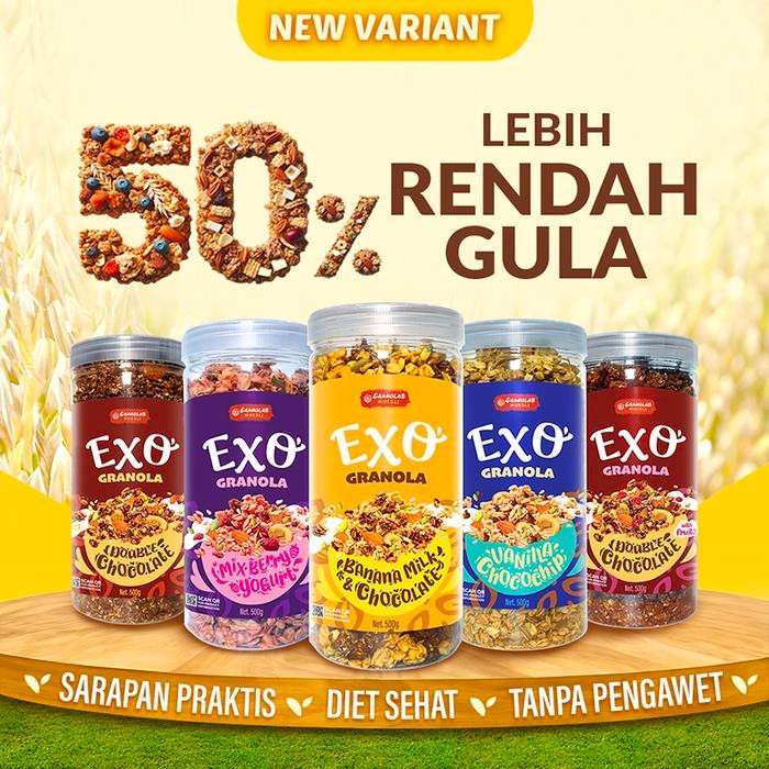 

EatFr3sh- Paket Bundling isi 2pcs EXO Granola 500gr Sereal sarapan sehat