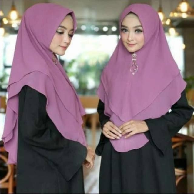 syukron- Hijab khimar 2 Layer syari / hijab instan ceruty sifon / hijab khimar
