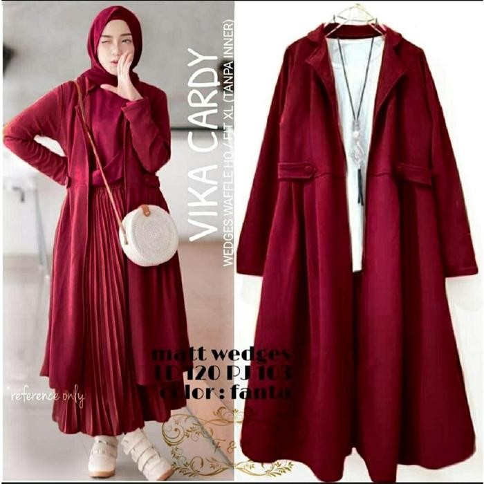 Hijmi- Vika cardy-Cardigan Panjang Wanita Terbaru - Long Outer Oversize Bahan Waffle Onesize Fit