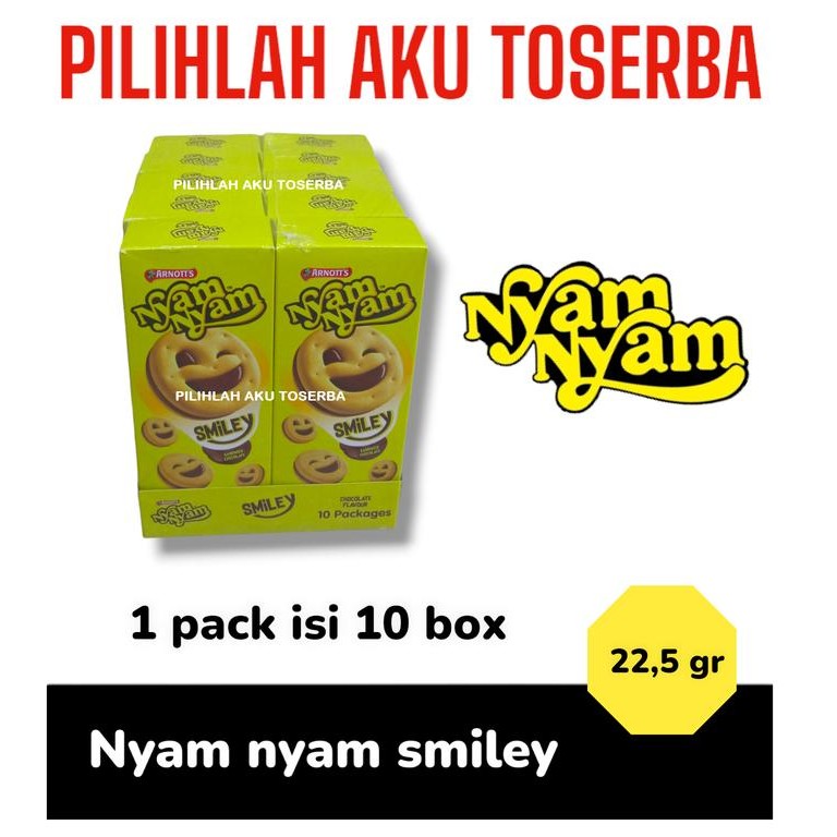 

EatFr3sh- Arnott's Nyam Nyam SMILEY MINI PACK Biskuit Cream Cokelat - ( HARGA PER 10 BOX )