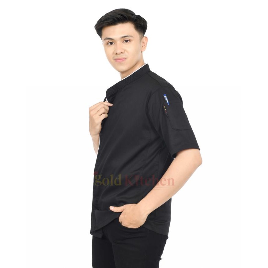 New Baju Chef Baju Koki Chef Jakcet Seragam Kerja Pria Wanita Lengan Pendek Coklat Hitam Putih
