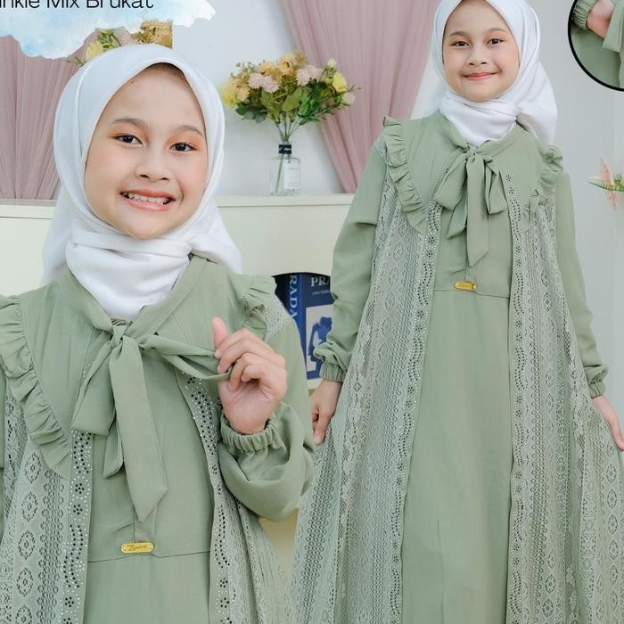 Hayya- Daisy Dress - Baju Gamis Anak Tanggung Ceruty Kombinasi Brokat Armani Gamis Anak Umur 12 -
