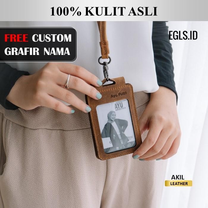

No.OneBest- Name tag id card holder kulit sapi asli original sean leather lanyard