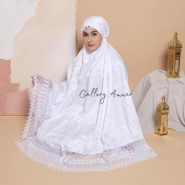 Modra- Mukena Dewasa Sutra Renda Mewah Putih Senada